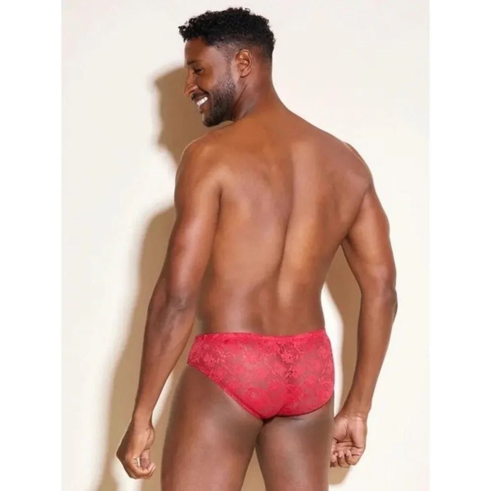 Cosabella Never Say Never Men's Lace Micro Brief Red Sexy Luxury Comfort M NWT